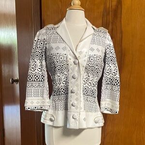 BYRON LARS Elegant Fitted White Laser-cut Women's Jacket Vegetarian Leather 8